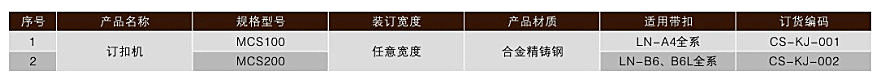 MCS100/200型錘式訂扣機——技術參數表